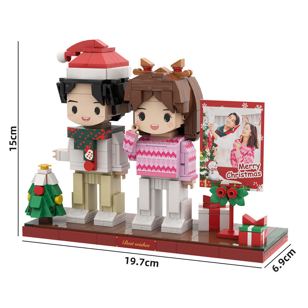 Christmas Brick Figures Full Body Customizable 2 People Photo Frame Custom Cute Brick Figures Small Particle Block - minebrickuk