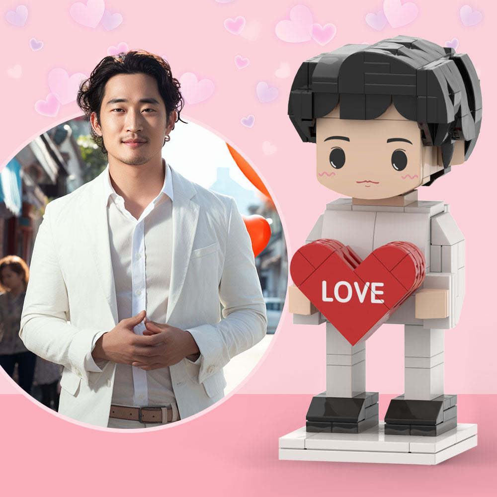 Full Body Customizable 1 Person Custom Cute Brick Figures with Heart Small Particle Block Toy - minebrickuk
