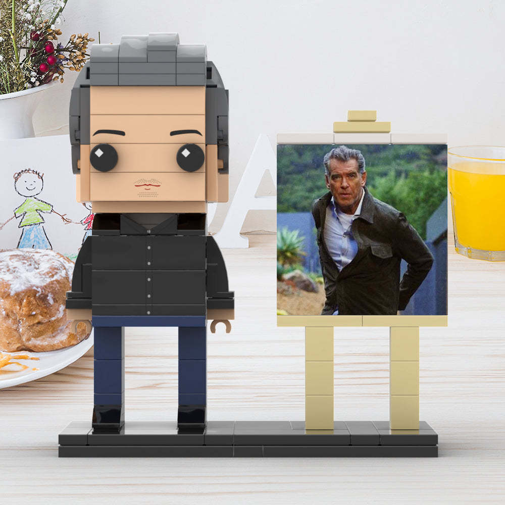 Full Body Customizable 1 Person Cool Daddy In Black Suit Custom Brick with Frame Figures Small Particle Block Toy Brick Me Figures For Father's Day - minebrickuk