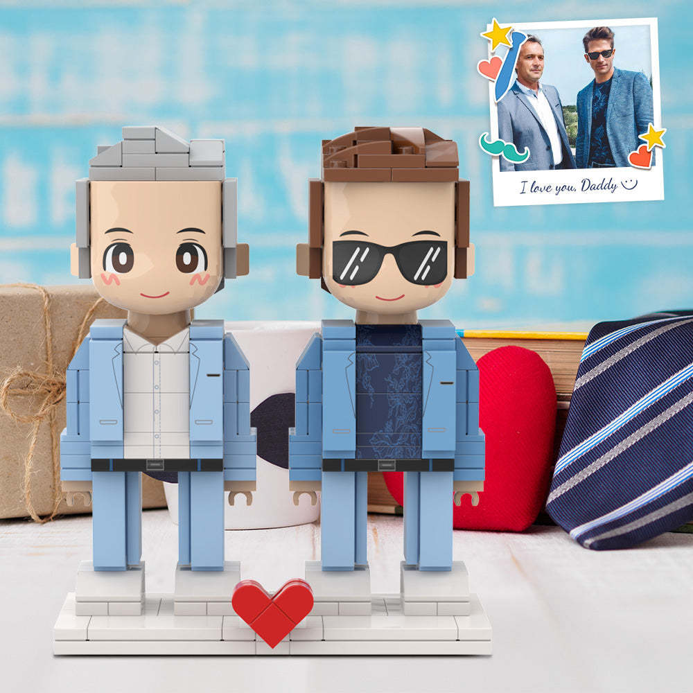 Full Body 2 People Duddu Brick Figures Custom Brick Figure For Daddy Perfect For Father's Day For Stylish Grey Hair Old Daddy And Me - minebrickuk