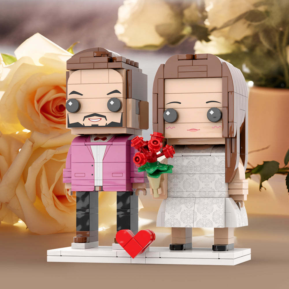 Valentine's Day Couple Gift Present For Lovers Customizable Fully Body 2 People Custom Brick Figures Persanalized Cute Face Brick Figures - minebrickuk