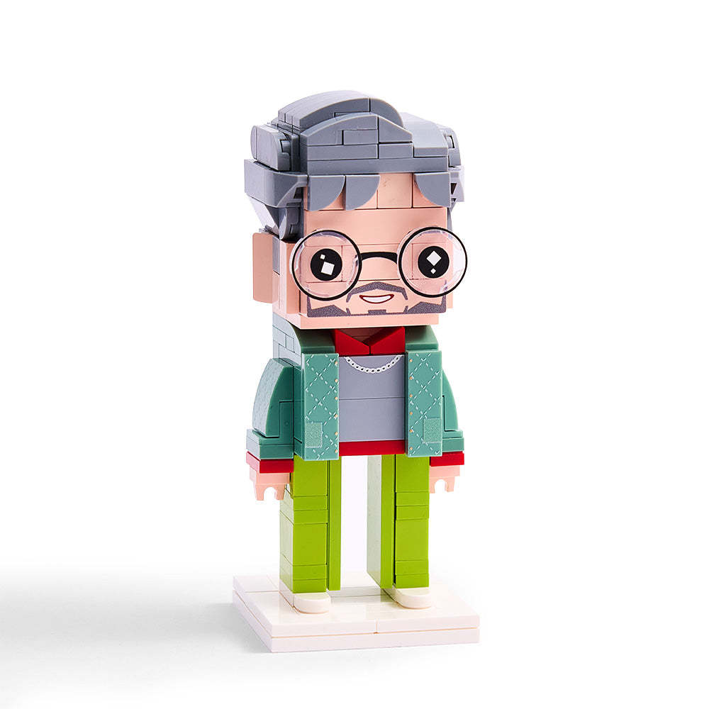 Stylish Green Jacket Old Man Classic Full Body Customizable 1 Person Custom BrickHeads Upgraded Version Small Particle Block Toy - minebrickuk