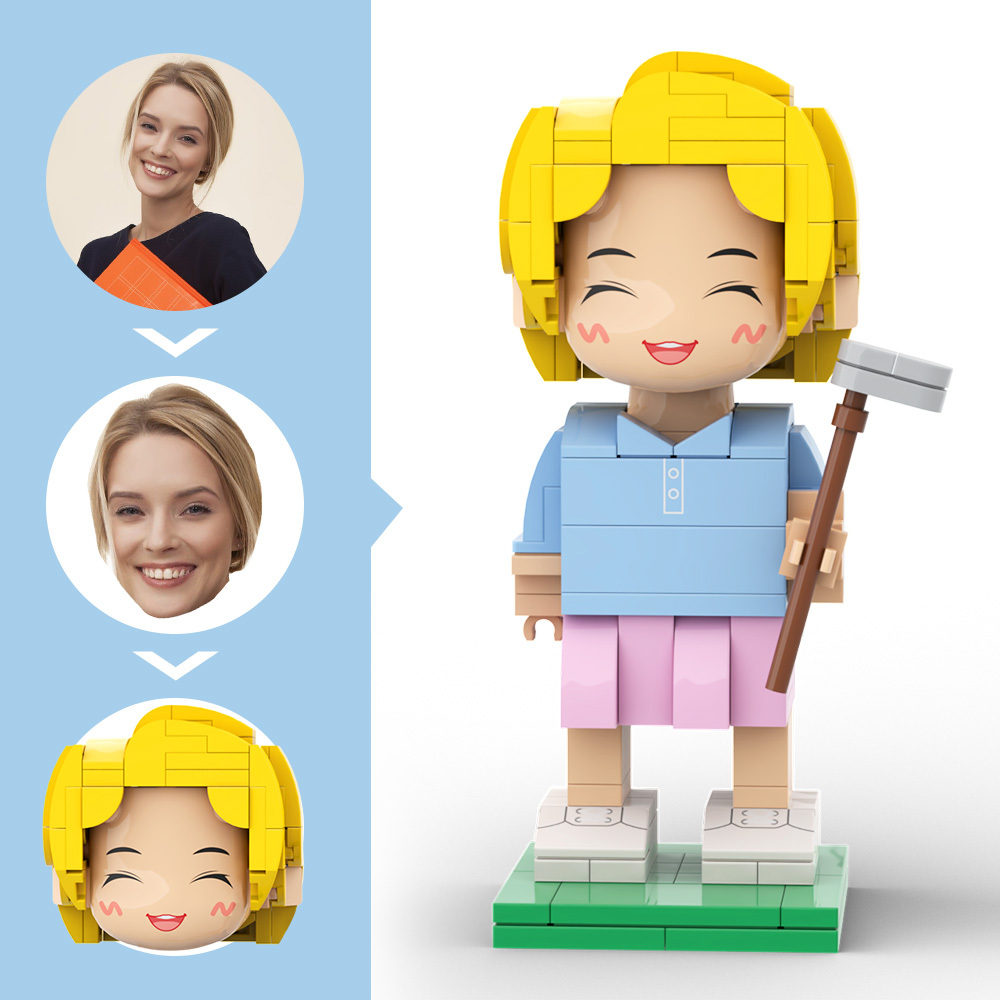Customized Head Couple Playing Golf Brick Figure with Engraved Text Occupational Gift - 