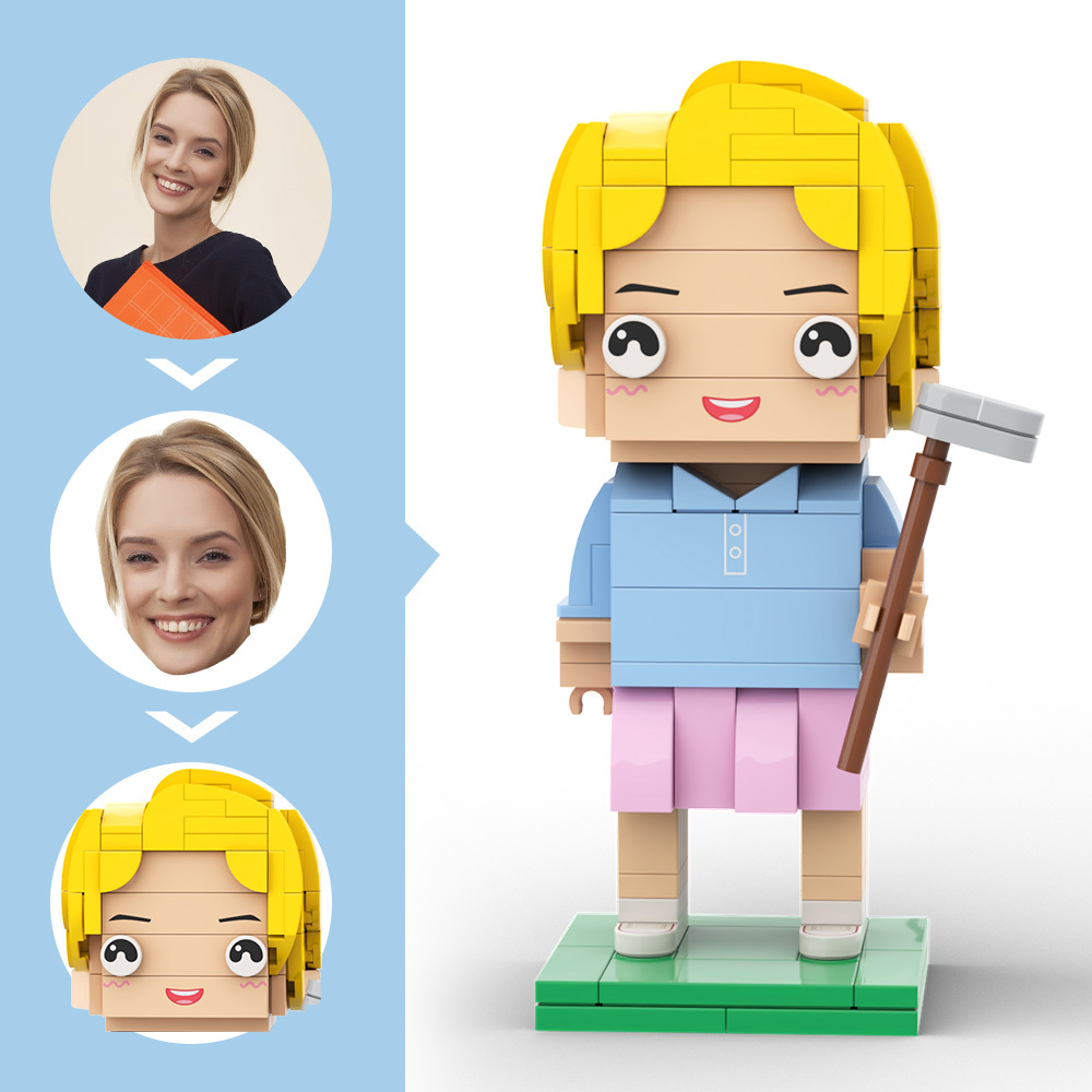 Customized Head Couple Playing Golf Brick Figure with Engraved Text Occupational Gift - 