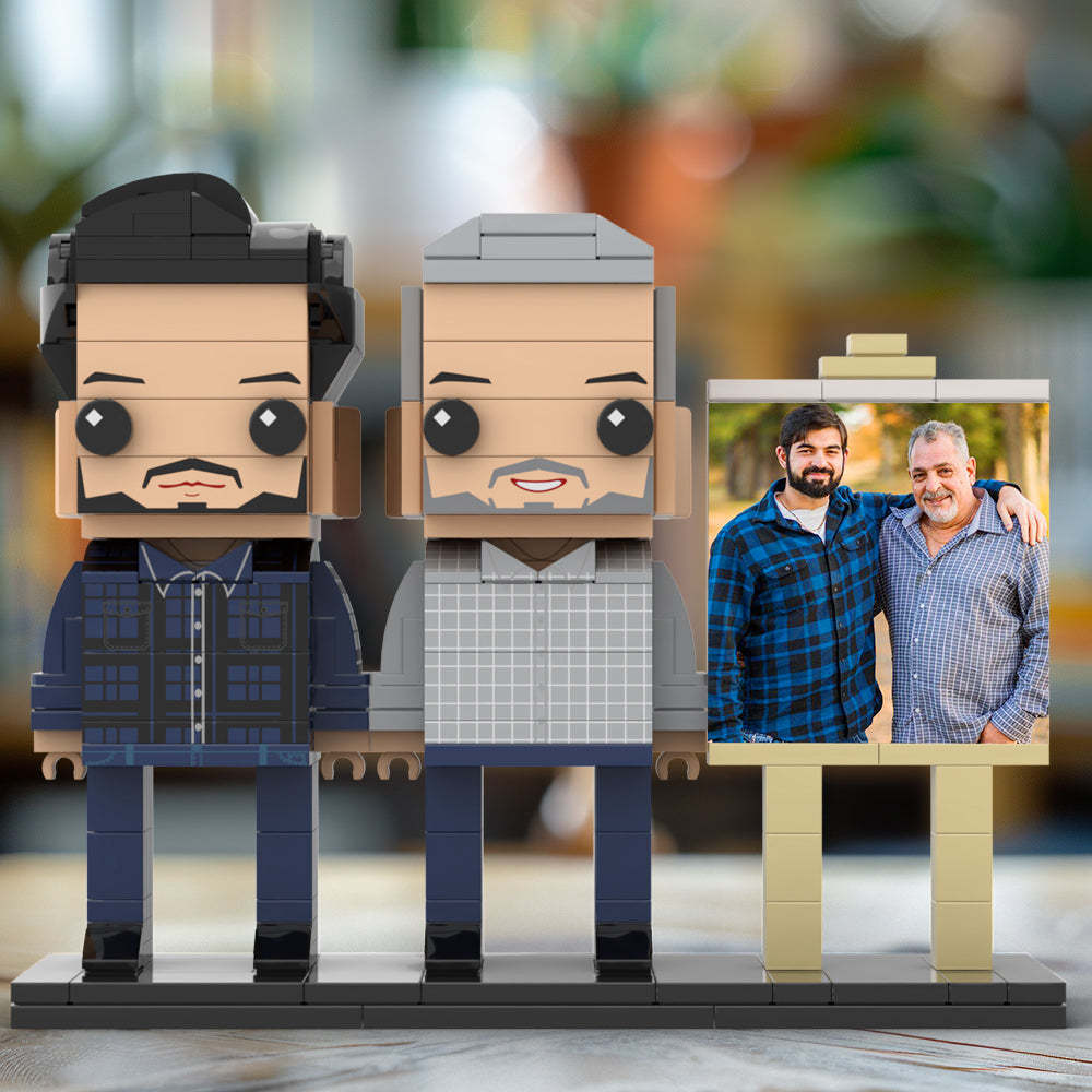 Full Body Customizable 2 People Father And Son Photo Frame Personalized Custom Brick Figures Small Particle Block Toy Personalized For Father's Day - minebrickuk