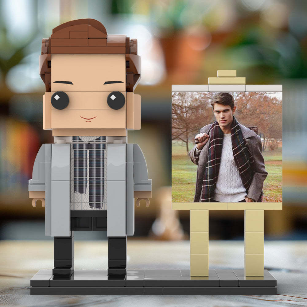 Full Body Customizable 1 Person Stylish Young Daddy With Scarf Custom Brick with Frame Figures Small Particle Block Toy Brick Me Figures For Father's Day - minebrickuk