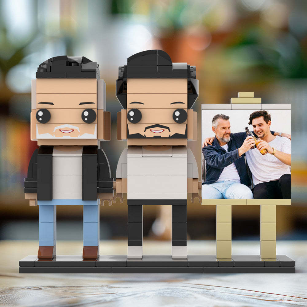 Full Body Customizable 2 People Fully Grown Son Having A Beer With His Dad Man Photo Frame Personalized Custom Brick Figures Small Particle Block Toy Personalized For Father's Day - minebrickuk