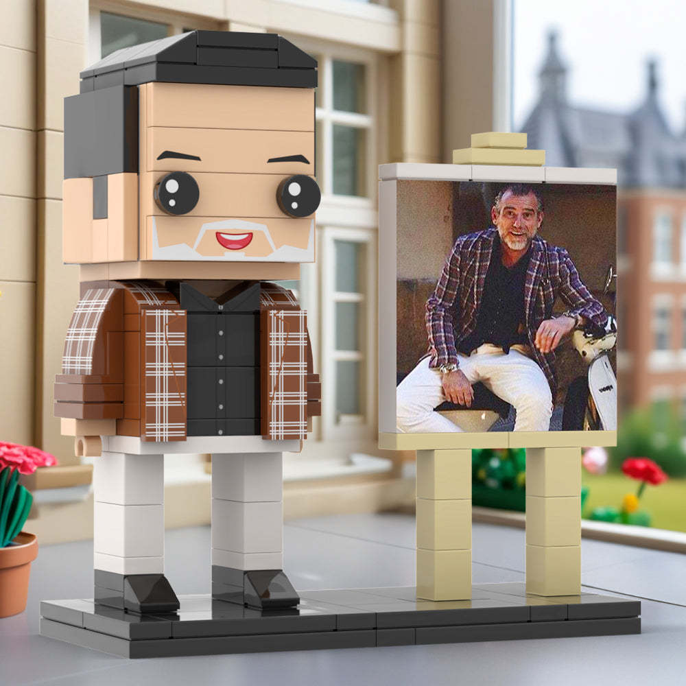 Full Body Customizable 1 Person Cool Daddy  in Classic Plaid Shirt Custom Brick with Frame Figures Small Particle Block Toy Brick Me Figures For Father's Day - minebrickuk