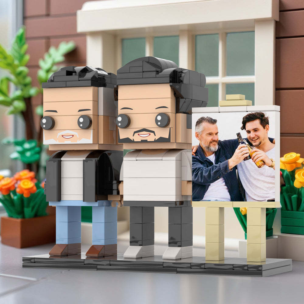 Full Body Customizable 2 People Fully Grown Son Having A Beer With His Dad Man Photo Frame Personalized Custom Brick Figures Small Particle Block Toy Personalized For Father's Day - minebrickuk