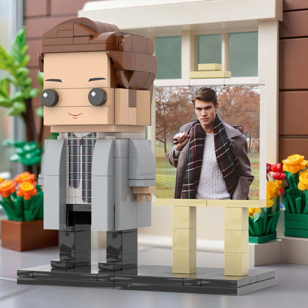 Full Body Customizable 1 Person Stylish Young Daddy With Scarf Custom Brick with Frame Figures Small Particle Block Toy Brick Me Figures For Father's Day - minebrickuk