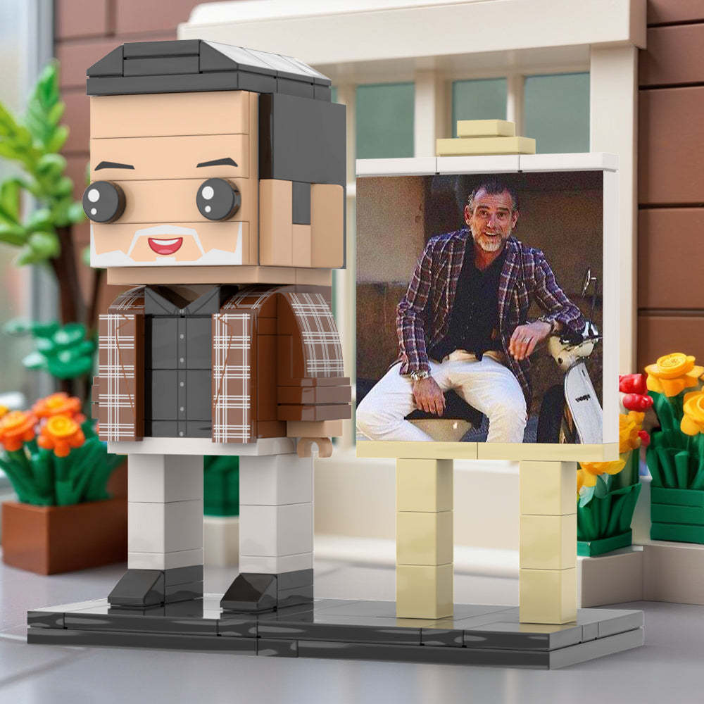 Full Body Customizable 1 Person Cool Daddy  in Classic Plaid Shirt Custom Brick with Frame Figures Small Particle Block Toy Brick Me Figures For Father's Day - minebrickuk