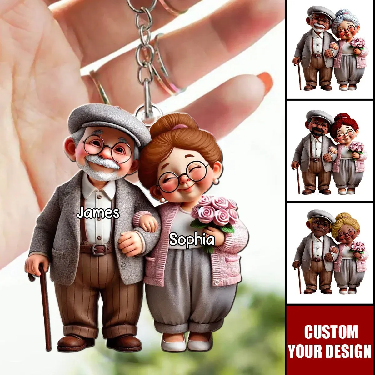 Personalized Acrylic Car Hanger - Cute Couple Kissing Moment - Custom Name Gift for Boyfriend & Girlfriend - 