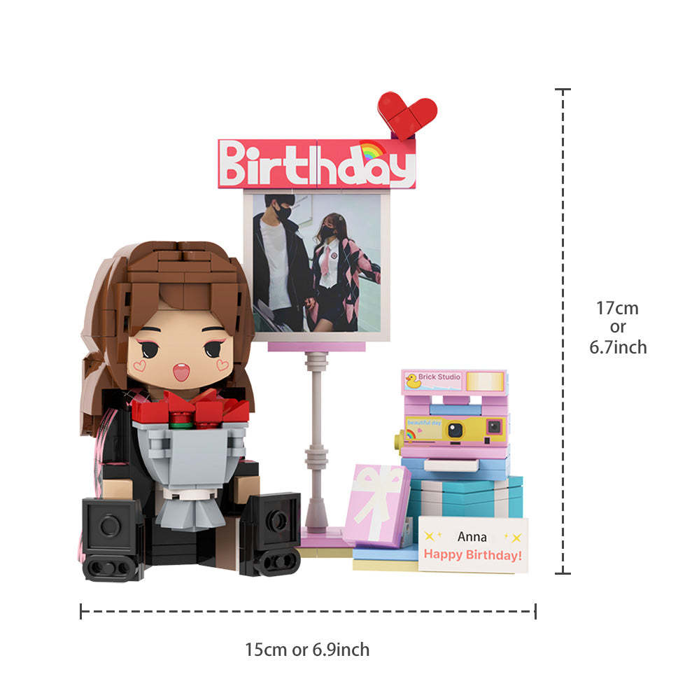 Custom Brirthday Brick Figures Personalized Sitting Brick Figures Small Particle Block Toy - minebrickuk