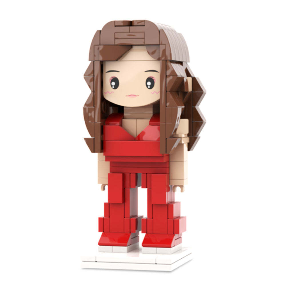 Red Independent Girl Style Valentine's Gift For Herself Custom Head Cute Brick Figures Personalized Brick Figures Small Particle Block - minebrickuk