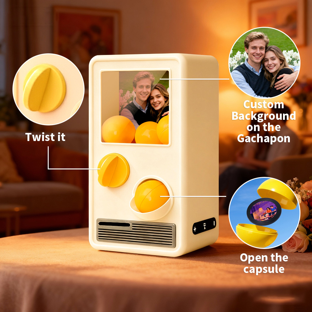 Custom Photo Personalized Gashapon Machine with 10 Gashapon  – Love Notes, Date Ideas & Surprise Cards - 