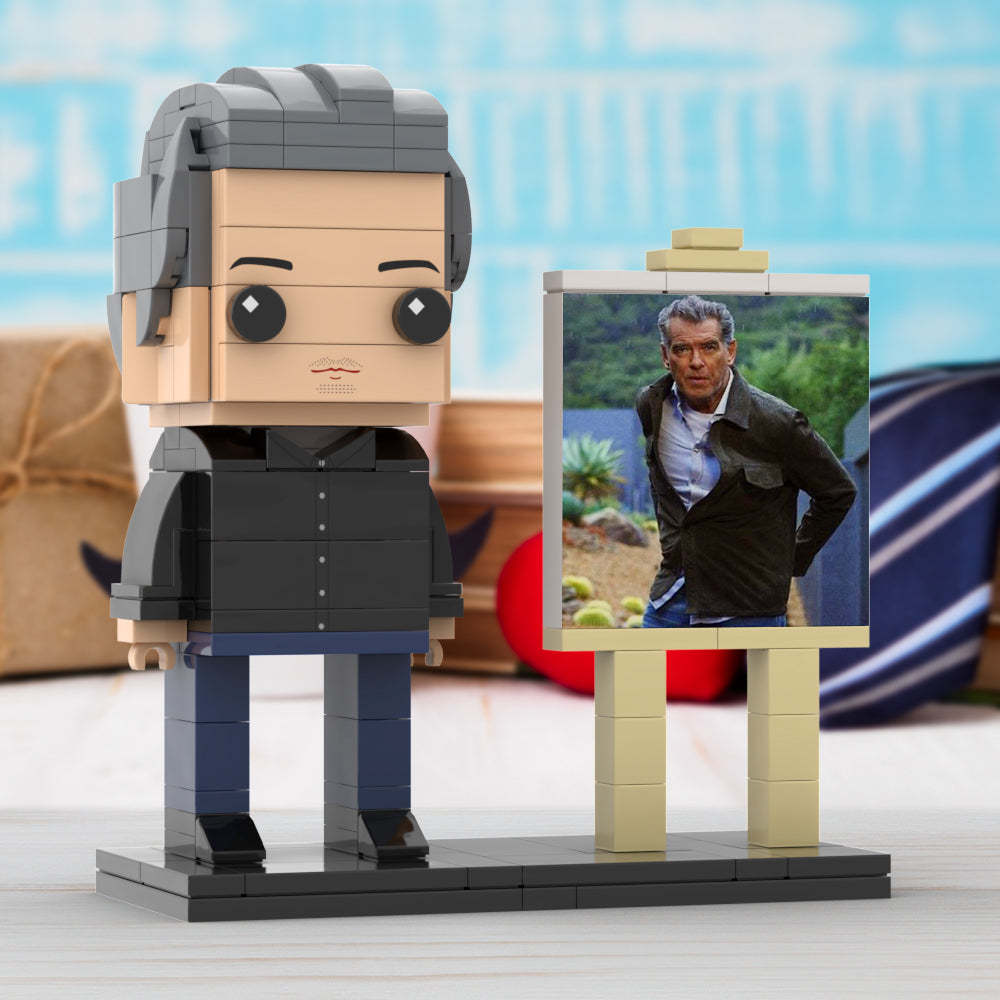 Full Body Customizable 1 Person Cool Daddy In Black Suit Custom Brick with Frame Figures Small Particle Block Toy Brick Me Figures For Father's Day - minebrickuk