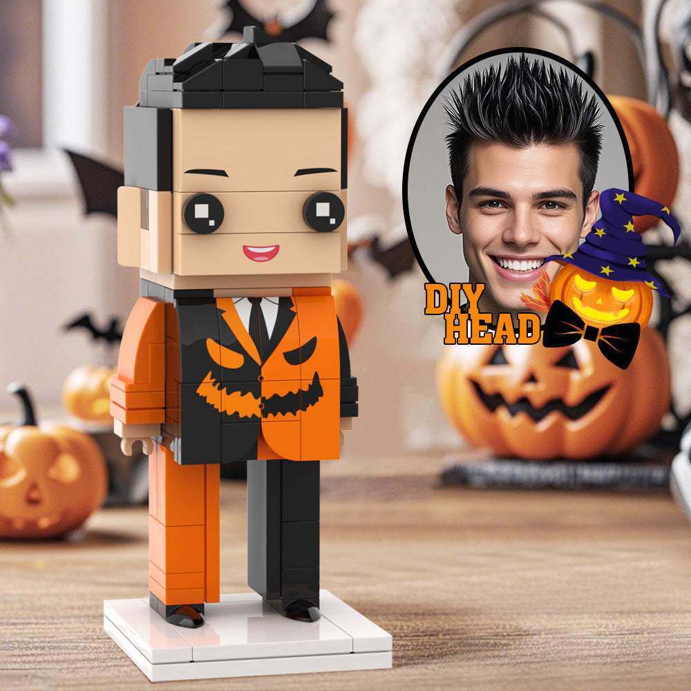 Halloween Scary Pumpkin Boy DIY Head Halloween Brick Figures Personalized Boy Brick Figures Small Particle Block Toy - minebrickuk