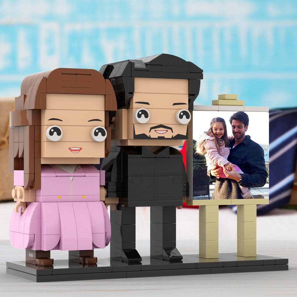 Full Body Customizable 2 People Dad Holding His Daughter In His Arm Photo Frame Personalized Custom Brick Figures Small Particle Block Toy Personalized For Father's Day - minebrickuk