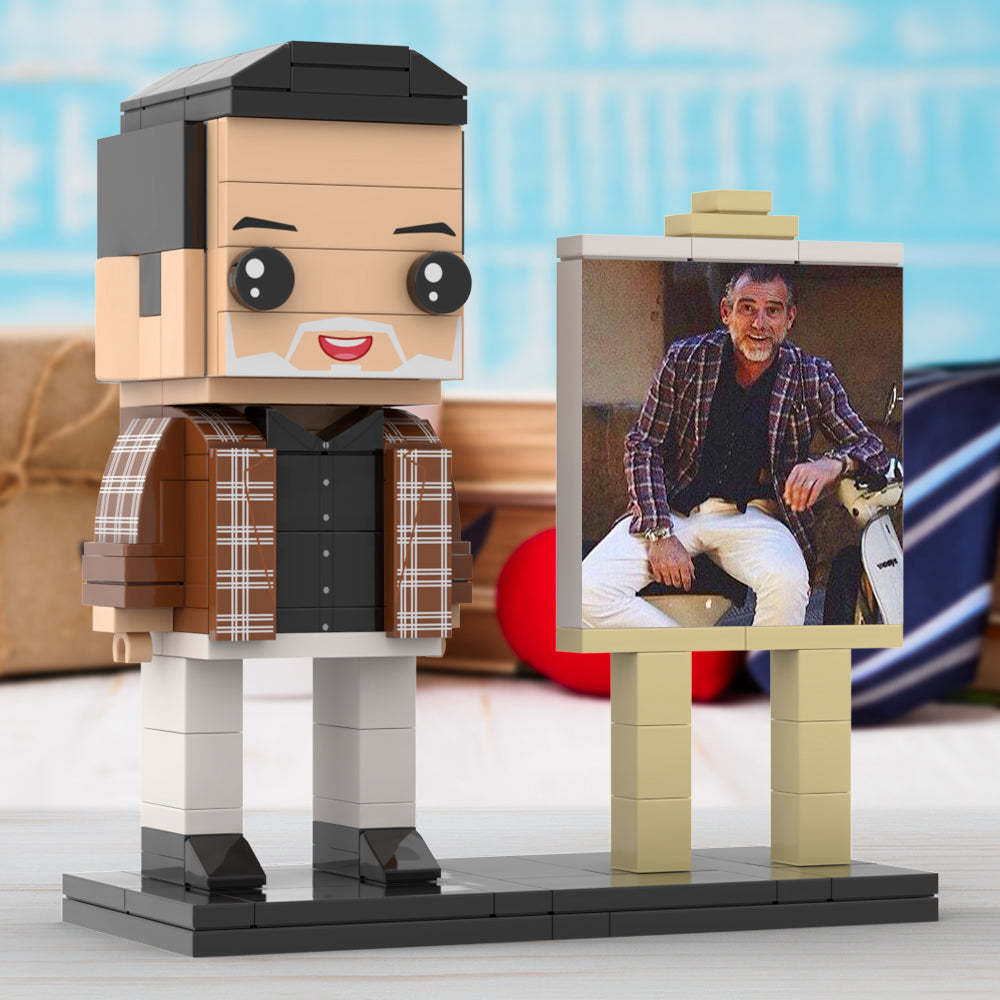 Full Body Customizable 1 Person Cool Daddy  in Classic Plaid Shirt Custom Brick with Frame Figures Small Particle Block Toy Brick Me Figures For Father's Day - minebrickuk