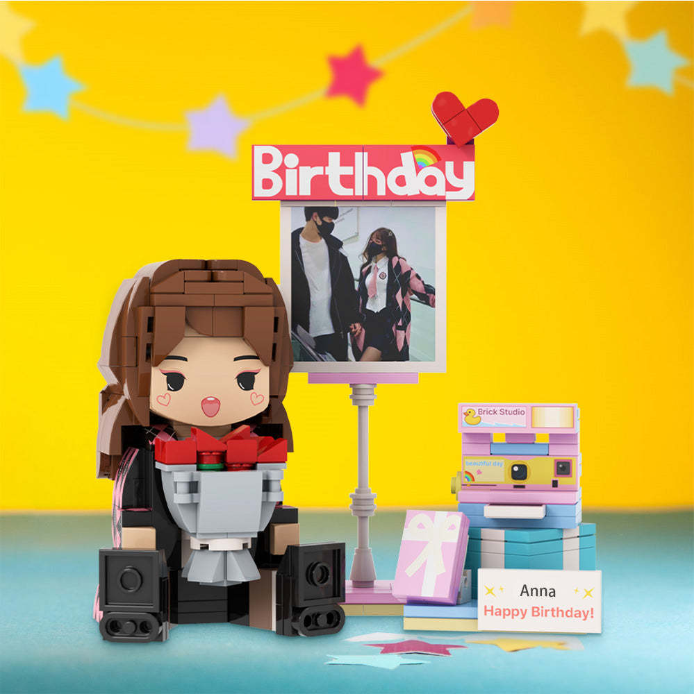 Custom Brirthday Brick Figures Personalized Sitting Brick Figures Small Particle Block Toy - minebrickuk