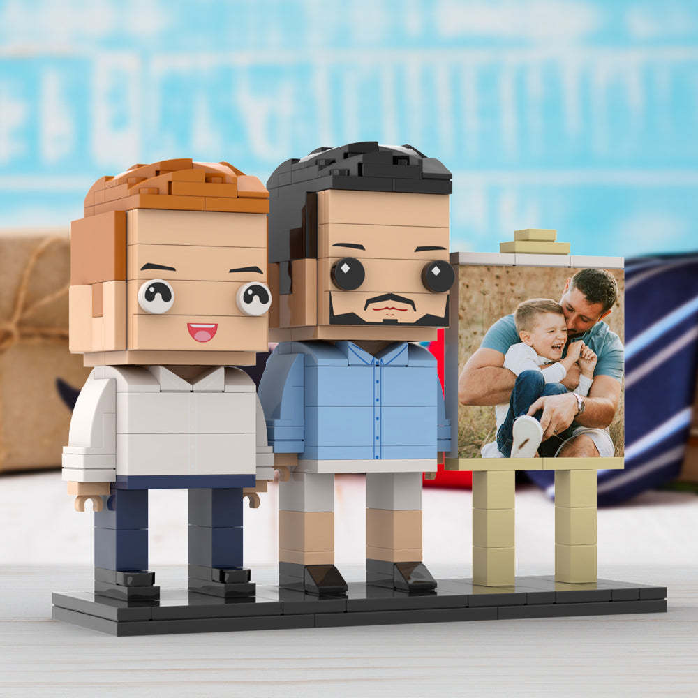 Full Body Customizable 2 People Dad Cuddle His Son Little Boy Photo Frame Personalized Custom Brick Figures Small Particle Block Toy Personalized For Father's Day - minebrickuk