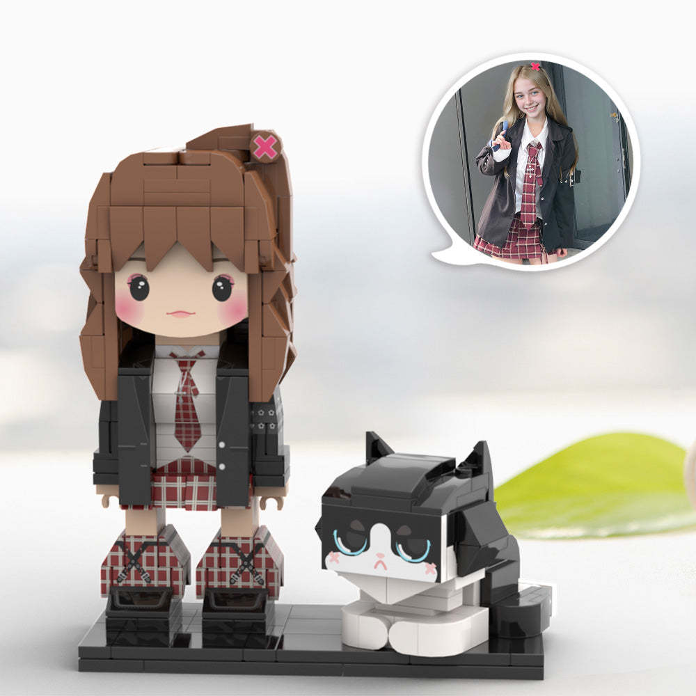 Full Body Customizable Cute Brick Figures Persaonalized Cute Brick Figures with Cat Small Particle Block Toy - minebrickuk