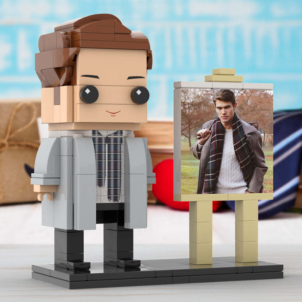 Full Body Customizable 1 Person Stylish Young Daddy With Scarf Custom Brick with Frame Figures Small Particle Block Toy Brick Me Figures For Father's Day - minebrickuk