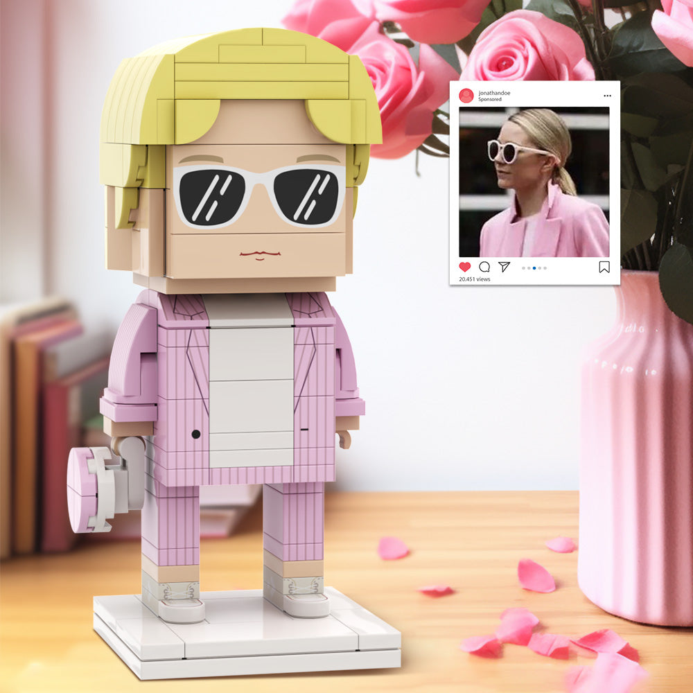 #OOTD Girl's Pink Jacket Full Body Customizable 1 Person Custom BrickHeads Upgraded Version Small Particle Block Toy