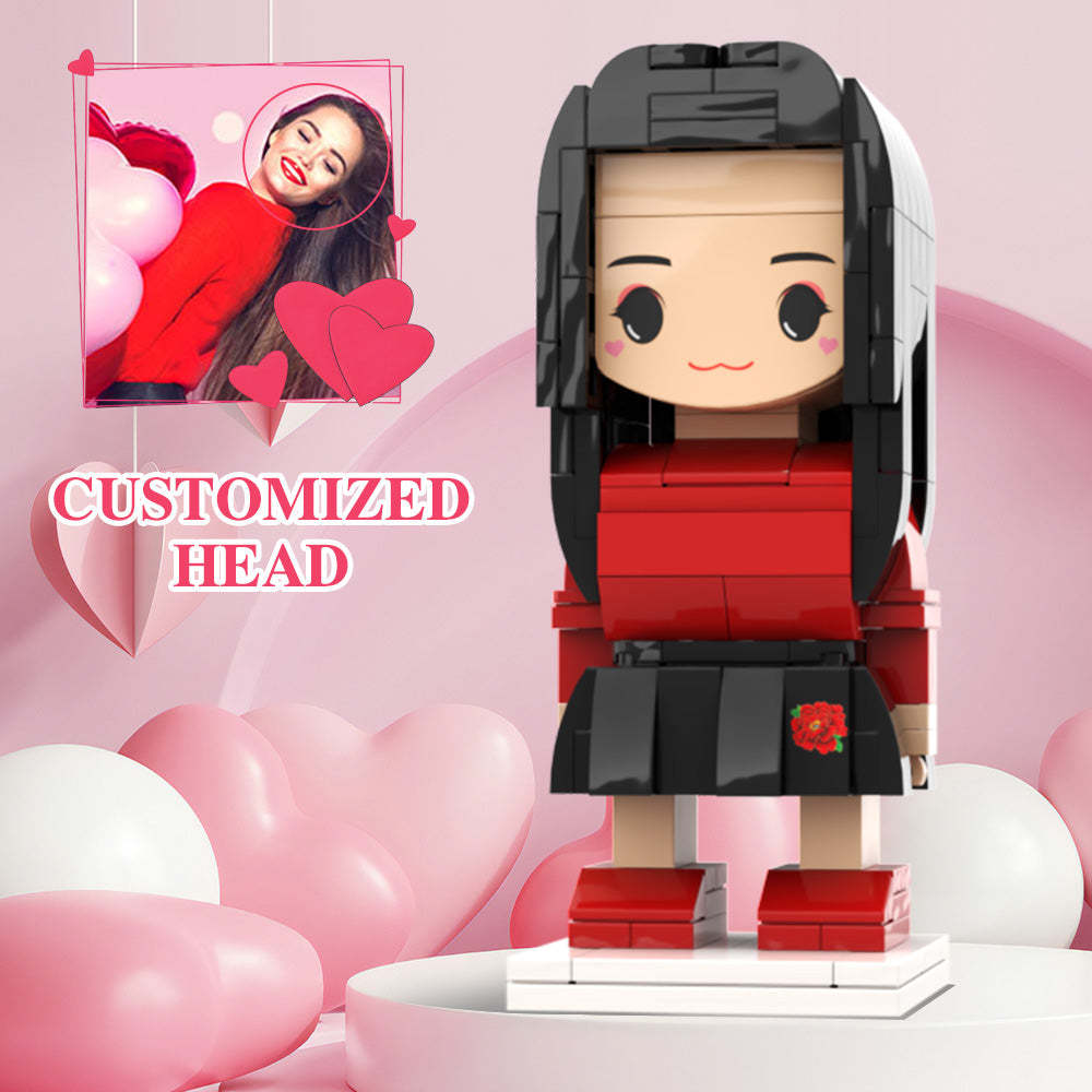 Valentine's Day Girl Gift Custom Head Cute Brick Figures Personalized Brick Figures Small Particle Block Toy - minebrickuk