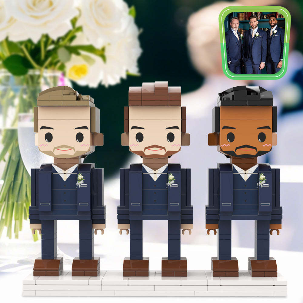 Souvenir For Best Man Full Customized 3 People Full Custom Brick Figures Custom Brick Figures Wedding Anniversary Navy Blue Suit Gift For Best Man - minebrickuk