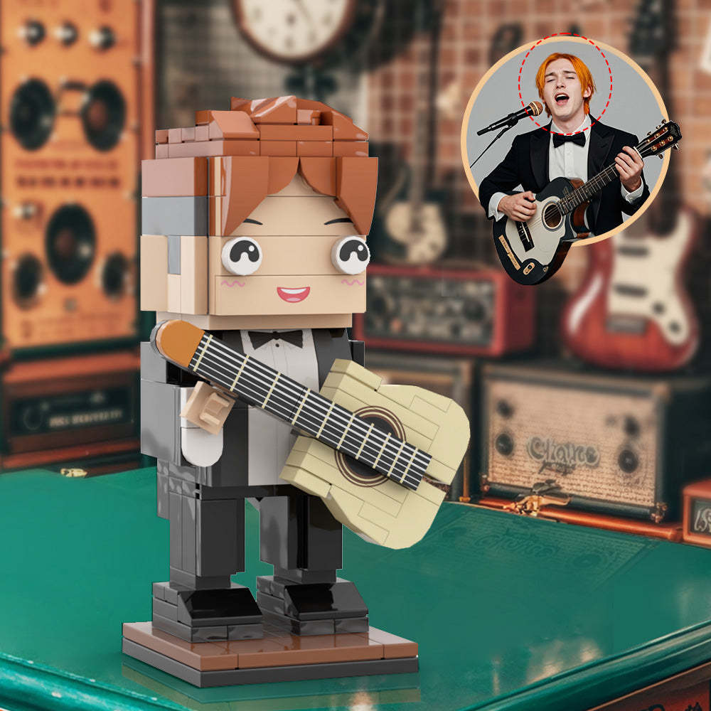 Custom Head Brick Figures DIY Personalized Guitar Boy Brick Figures Small Particle Block Toy - minebrickuk