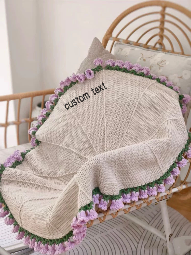 Custom Crochet Flower Bouquet Blanket Crocheted 3D Red Rose Bouquet Knitted Sofa Blanket Mother's Day Gift