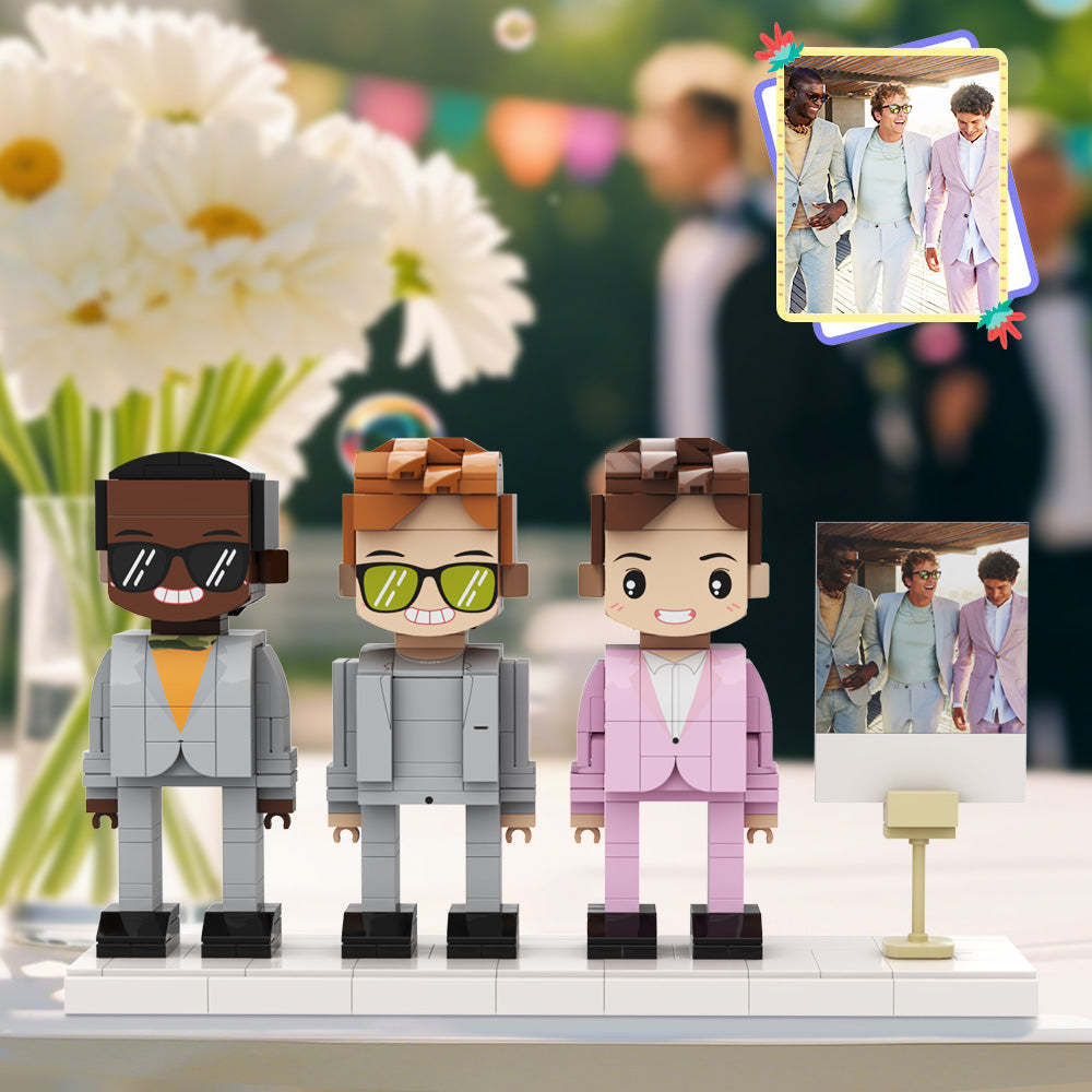 Gift For Wedding Best Man Fully Body Customizable Custom Brick Figures For Wedding 3 People Custom Brick Figures Colorful Suit For Wedding Gifts - minebrickuk