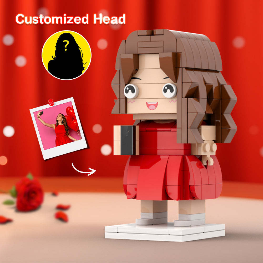 Girl Taking Selfie Valentine's Day Gift Custom Head Brick Figures Personalized Brick Figures Small Particle Block - minebrickuk