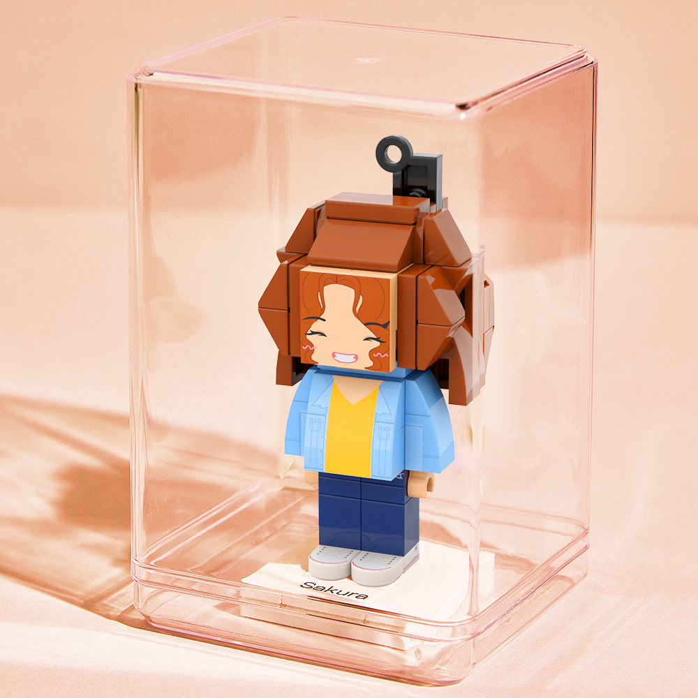 Custom Mini 1 People Brick Figure with Engrave Text Keychain and Bag Charm Gift for Girlfriend - 