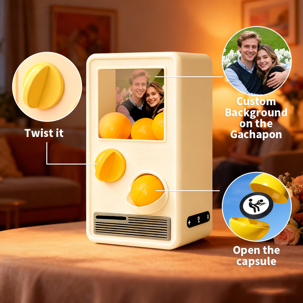 Custom Photo Personalized Gashapon Machine with 10 Gashapon  – Love Notes, Date Ideas & Surprise Cards - 
