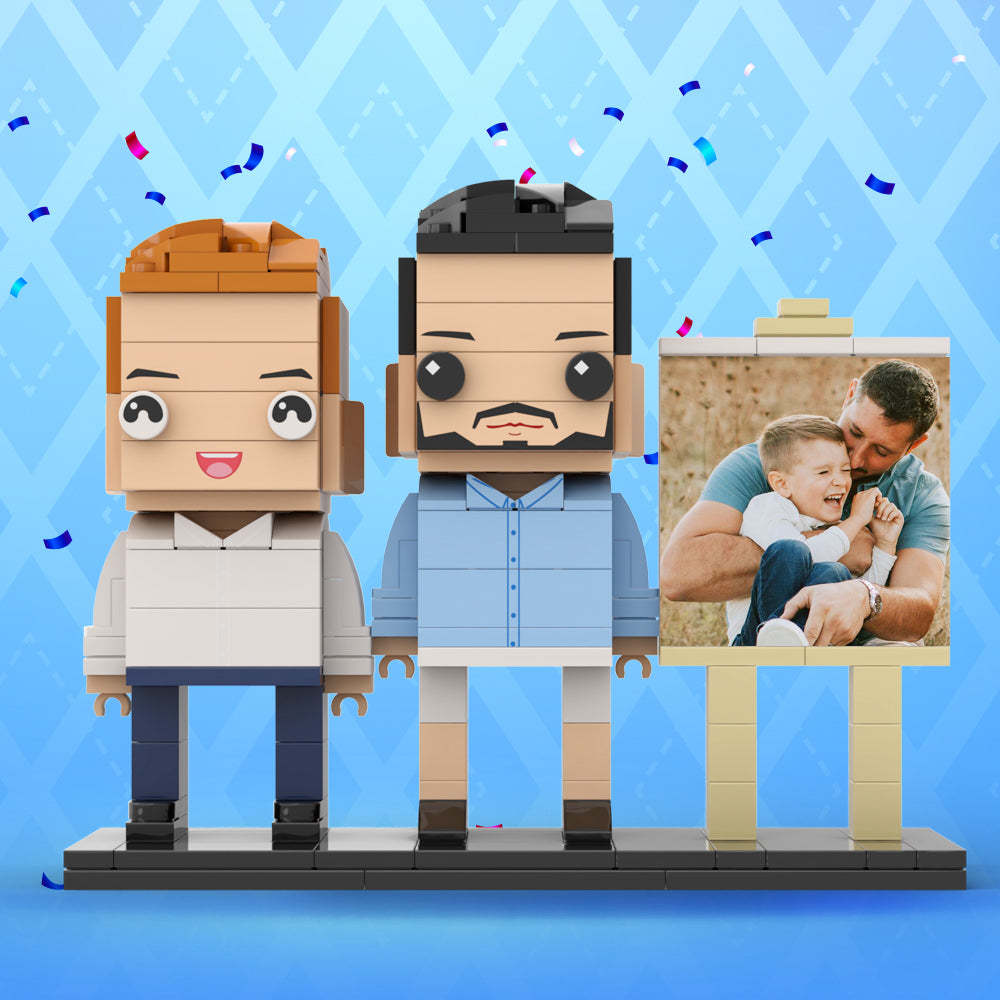 Full Body Customizable 2 People Dad Cuddle His Son Little Boy Photo Frame Personalized Custom Brick Figures Small Particle Block Toy Personalized For Father's Day - minebrickuk