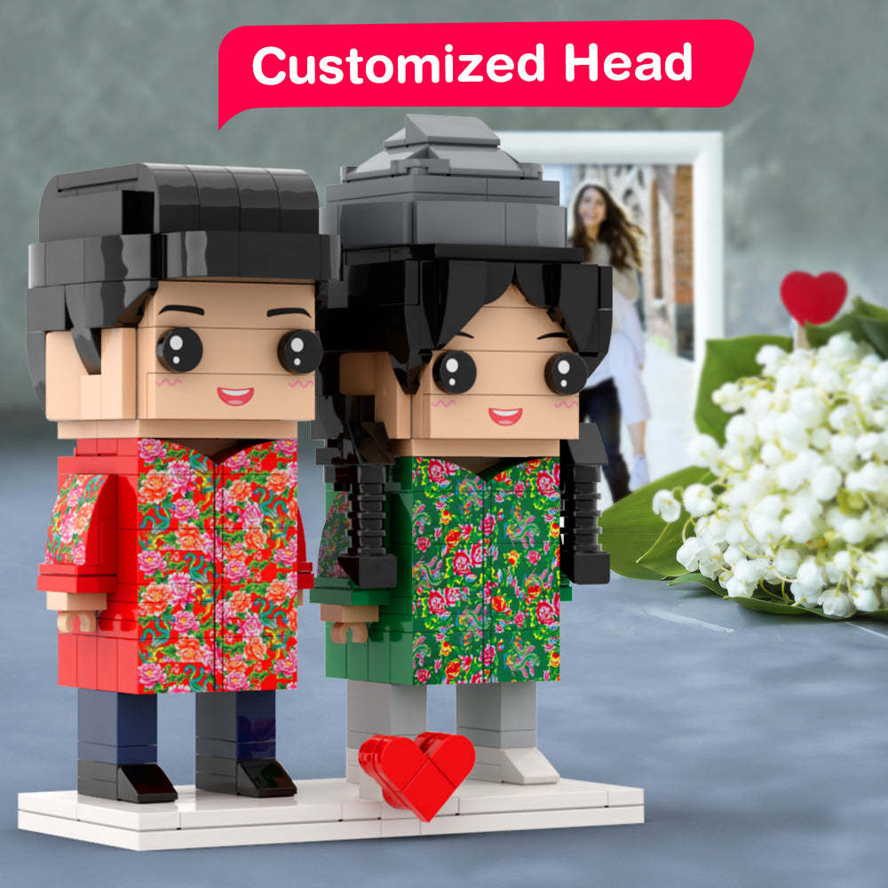 Classic Vintage Matching Shirt Red Flower And Green Leaves Style Gift Brick Figures Personalized Couples Brick Figures Small Particle Block Gift For Your Boyfriend - minebrickuk