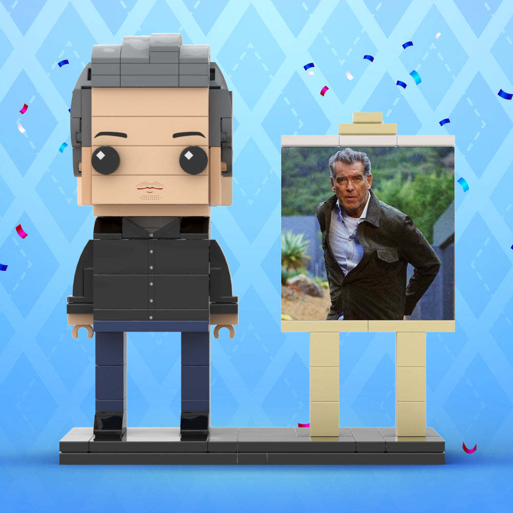 Full Body Customizable 1 Person Cool Daddy In Black Suit Custom Brick with Frame Figures Small Particle Block Toy Brick Me Figures For Father's Day - minebrickuk