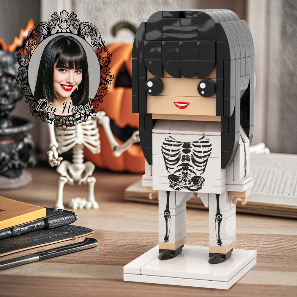 Horror Skeleton Girl DIY Head Halloween Brick Figures Personalized Brick Figures Small Particle Block For Girls - minebrickuk