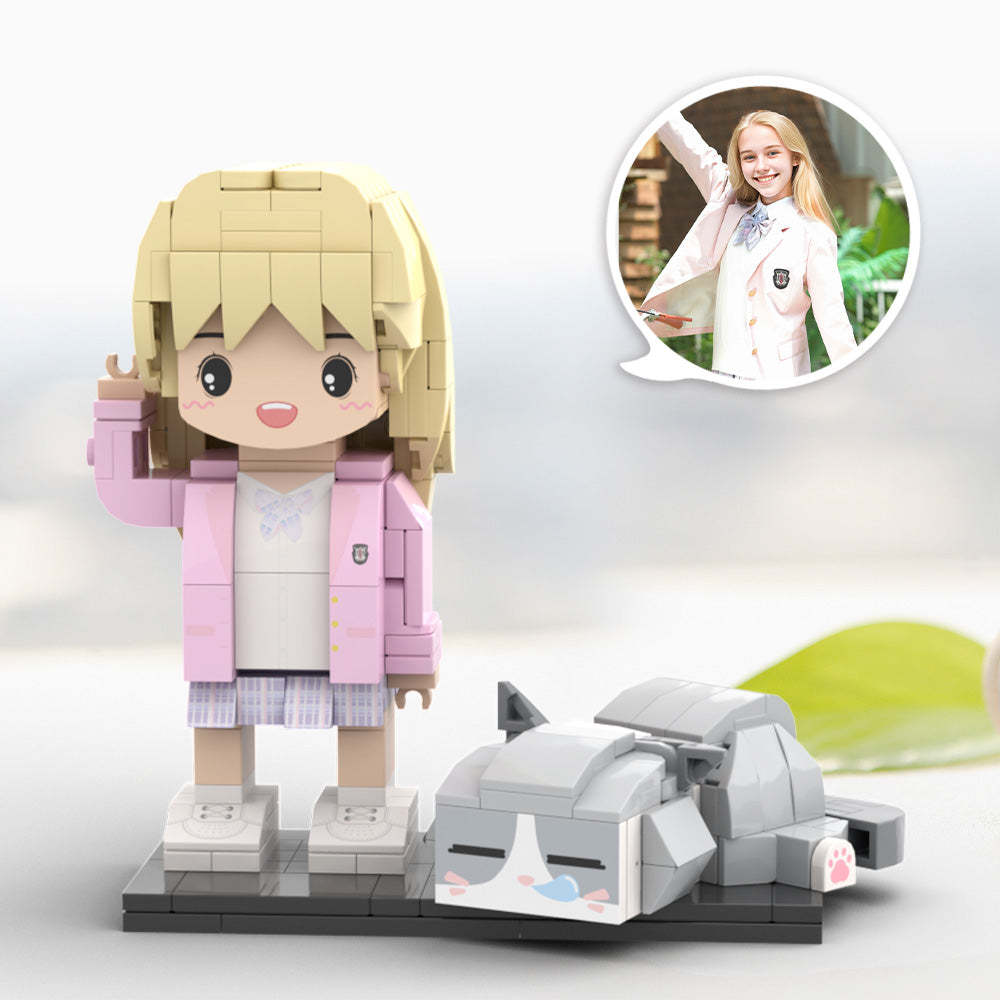 Full Body Customizable Cute Brick Figures Persaonalized Cute Brick Figures with Cat Small Particle Block Toy - minebrickuk