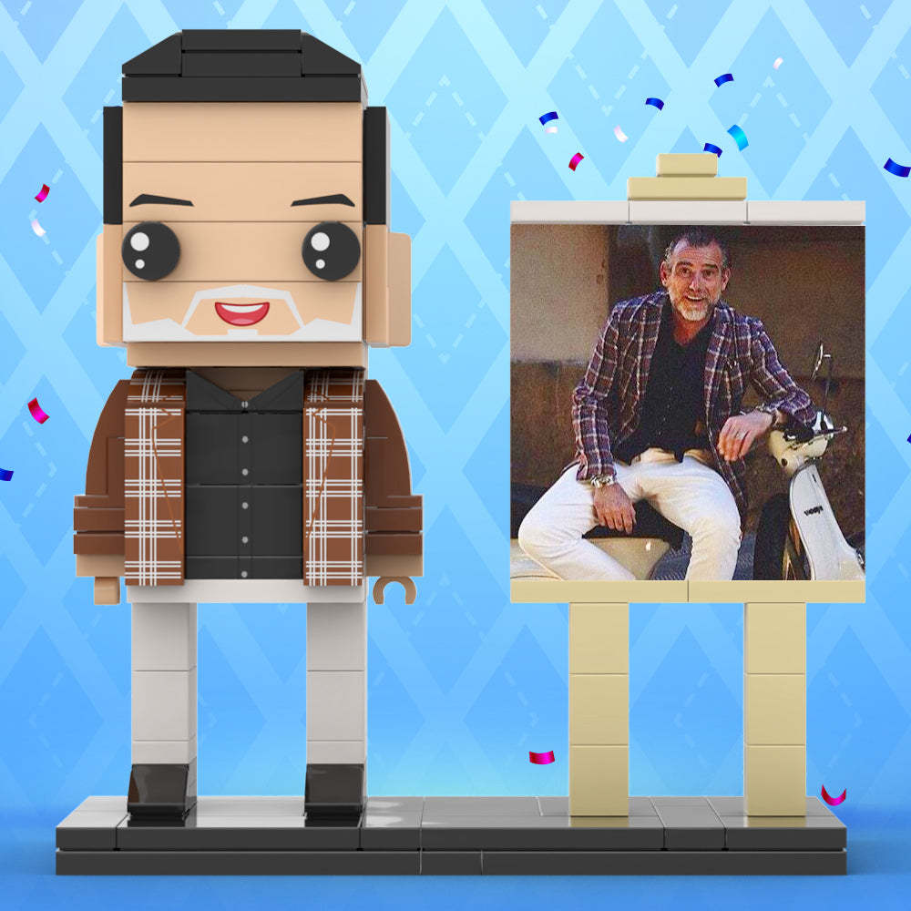 Full Body Customizable 1 Person Cool Daddy  in Classic Plaid Shirt Custom Brick with Frame Figures Small Particle Block Toy Brick Me Figures For Father's Day - minebrickuk