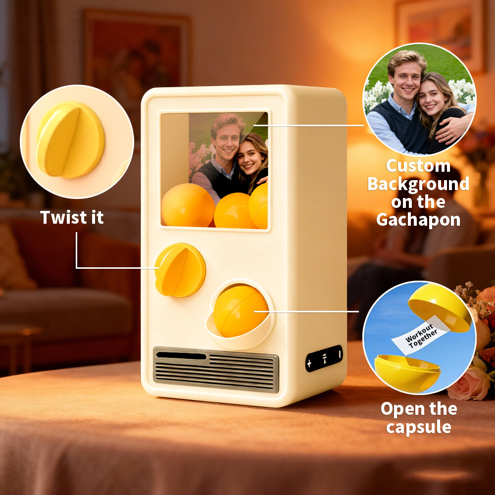 Custom Photo Personalized Gashapon Machine with 10 Gashapon  – Love Notes, Date Ideas & Surprise Cards - 