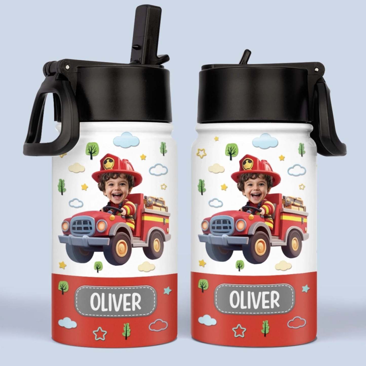 Custom Photo 3D Inflated Effect Printed Kids Water Bottle - Personalized Back To School Gifts For Kids - 