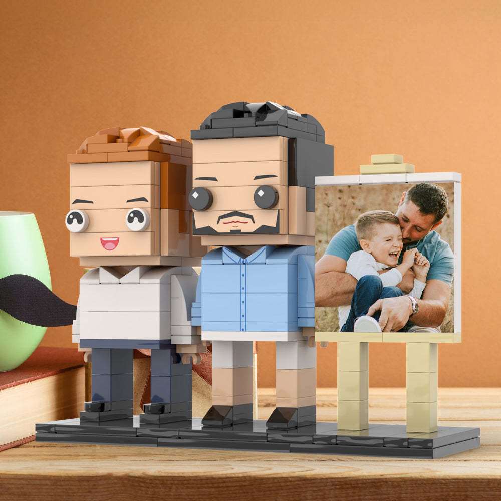 Full Body Customizable 2 People Dad Cuddle His Son Little Boy Photo Frame Personalized Custom Brick Figures Small Particle Block Toy Personalized For Father's Day - minebrickuk