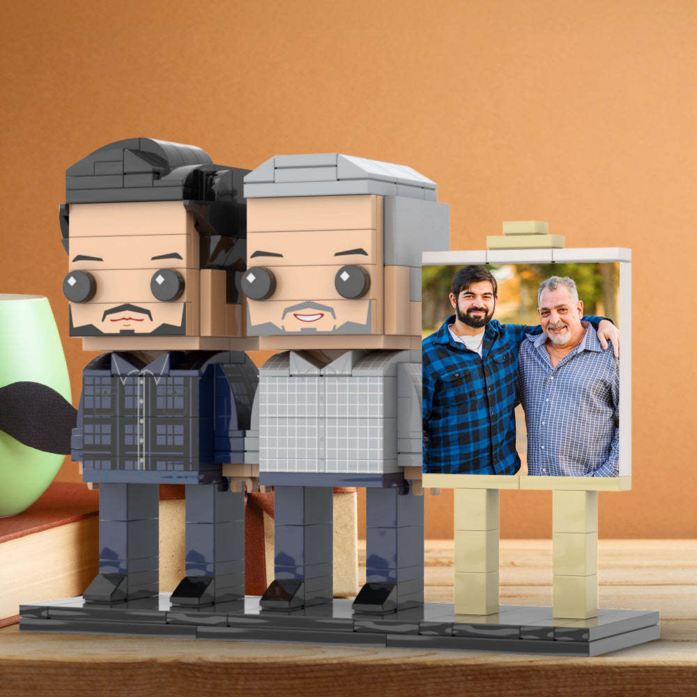 Full Body Customizable 2 People Father And Son Photo Frame Personalized Custom Brick Figures Small Particle Block Toy Personalized For Father's Day - minebrickuk