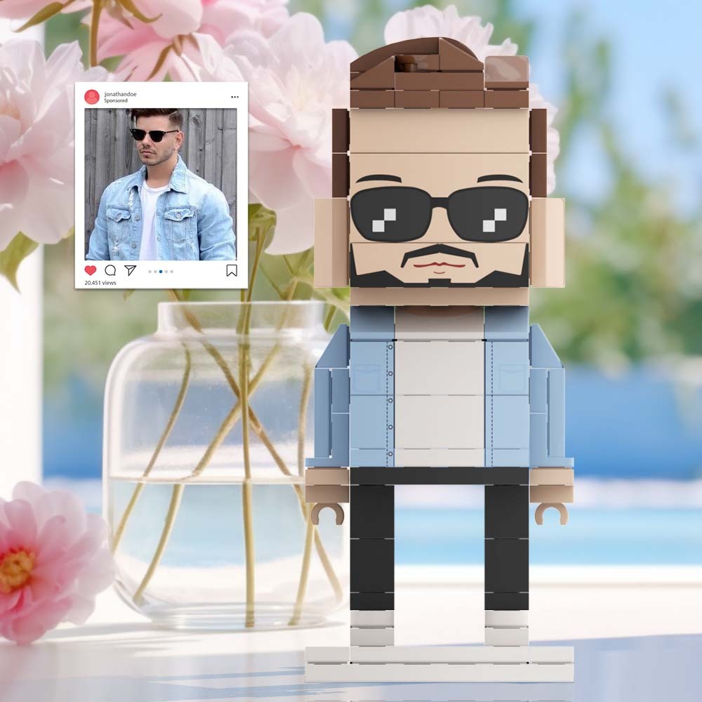 #OOTD Classic Cowboy Jeans With Sunglass Full Body Customizable 1 Person Custom BrickHeads Upgraded Version Small Particle Block Toy