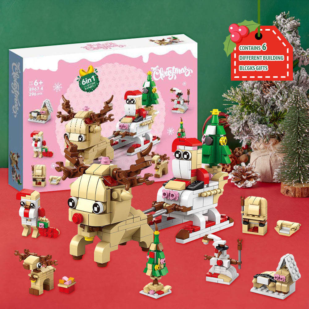 Christmas Sleigh Brick Figures Surprise Blind Box 6 in 1 Brick Figures Gift Box - minebrickuk