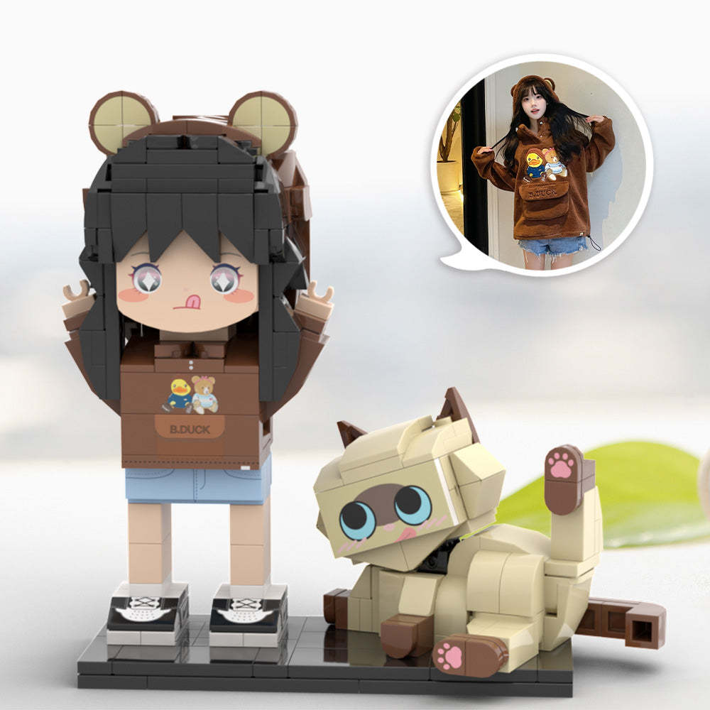 Full Body Customizable Cute Brick Figures Persaonalized Cute Brick Figures with Cat Small Particle Block Toy - minebrickuk