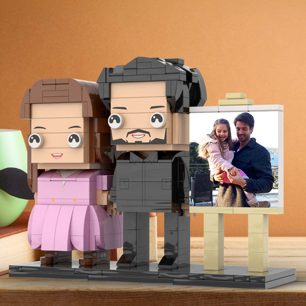 Full Body Customizable 2 People Dad Holding His Daughter In His Arm Photo Frame Personalized Custom Brick Figures Small Particle Block Toy Personalized For Father's Day - minebrickuk